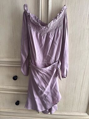 Express Lilac Off-Shoulder Ruffle Wrap Dress